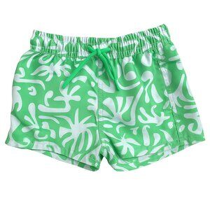 Zara Boys Swim Trunks – Tropical Green & White Print, Quick-Dry, Size 2-3yrs